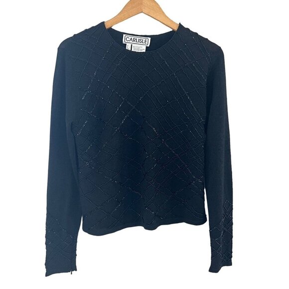 Carlisle New York Tunic Top Sweater Sequence Size L Black - Picture 1 of 13
